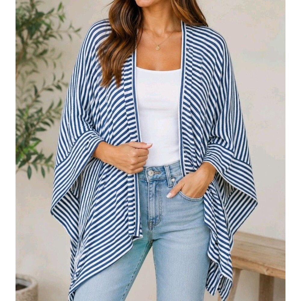 Talbots 100% Linen Striped Cardigan Shawl Poncho - One Size